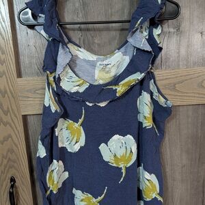 Old Navy Women's Floral Ruffle Blouse - Navy and Lime